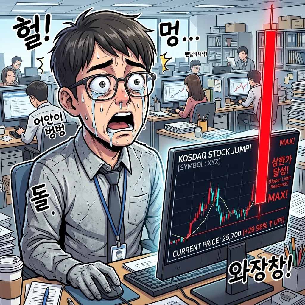 손절 매도 버튼을 누르자마자 차트가 귀신같이 다시 V자로 떡상하며 빨간 불기둥을 뿜는 모니터 화면과, 그걸 보며 돌처럼 굳어버린 나개미